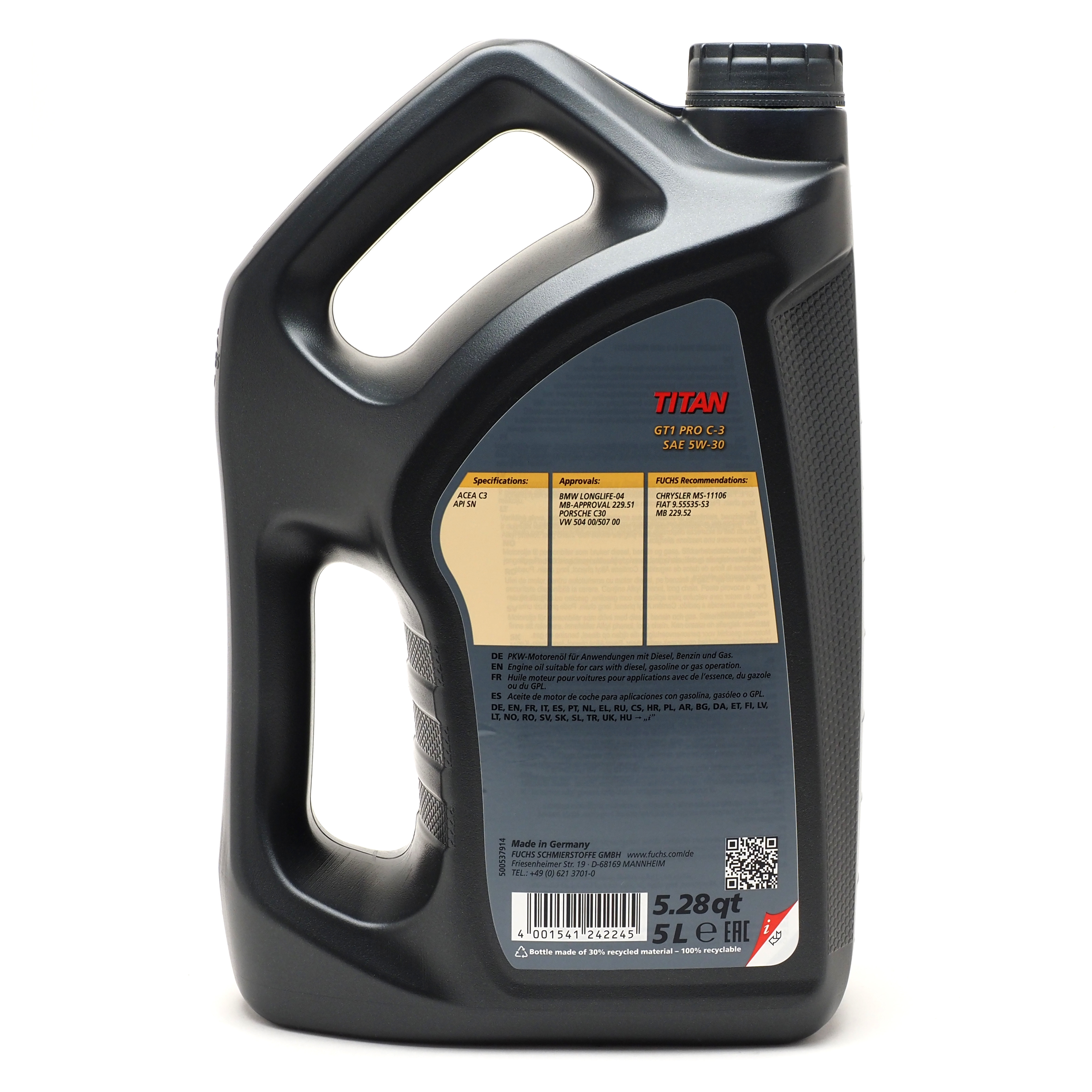 FUCHS Titan GT1 Pro C-3 Motoröl, SAE 5W/30, 4 Liter Kanister