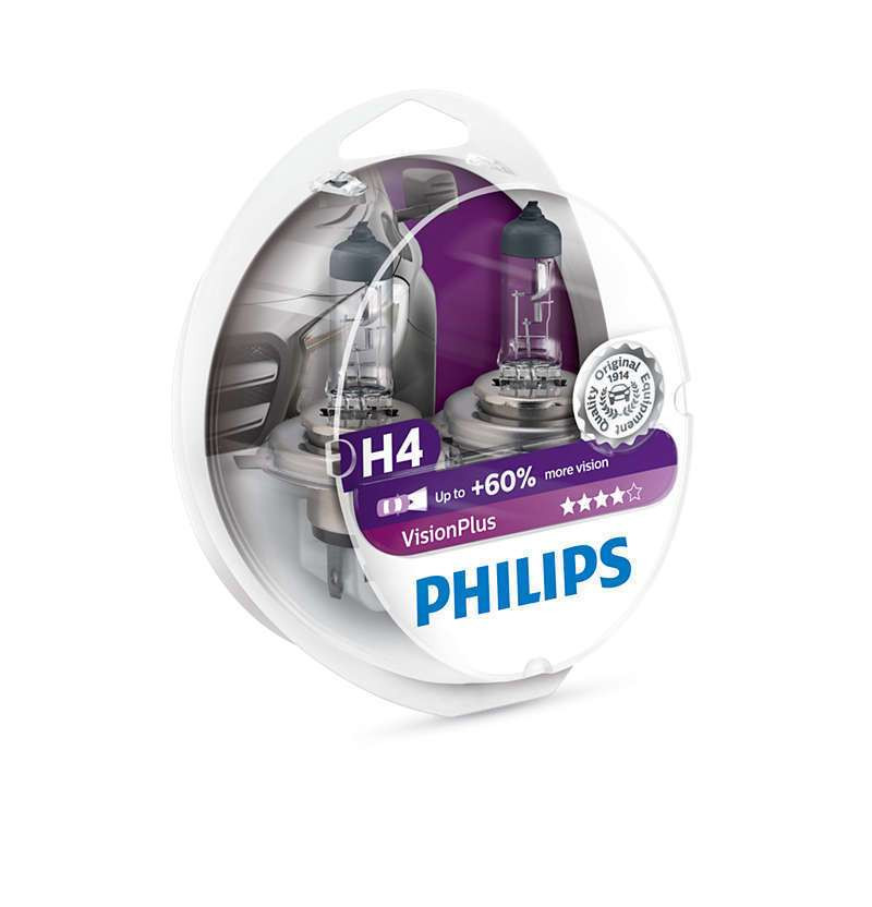 Philips VisionPlus H4 P43t-38 12V 60W/55W 3200K Doppelpack - H4 - mehr ...