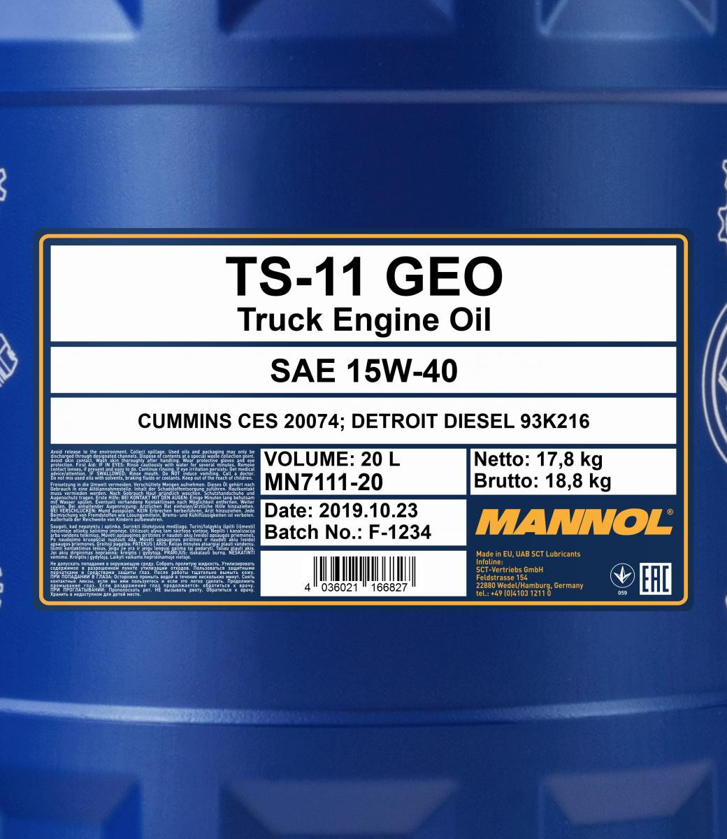 MANNOL TS-11 SHPD Geo 15W-40 Motoröl 20l Kanister - Nutzfahrzeug ...