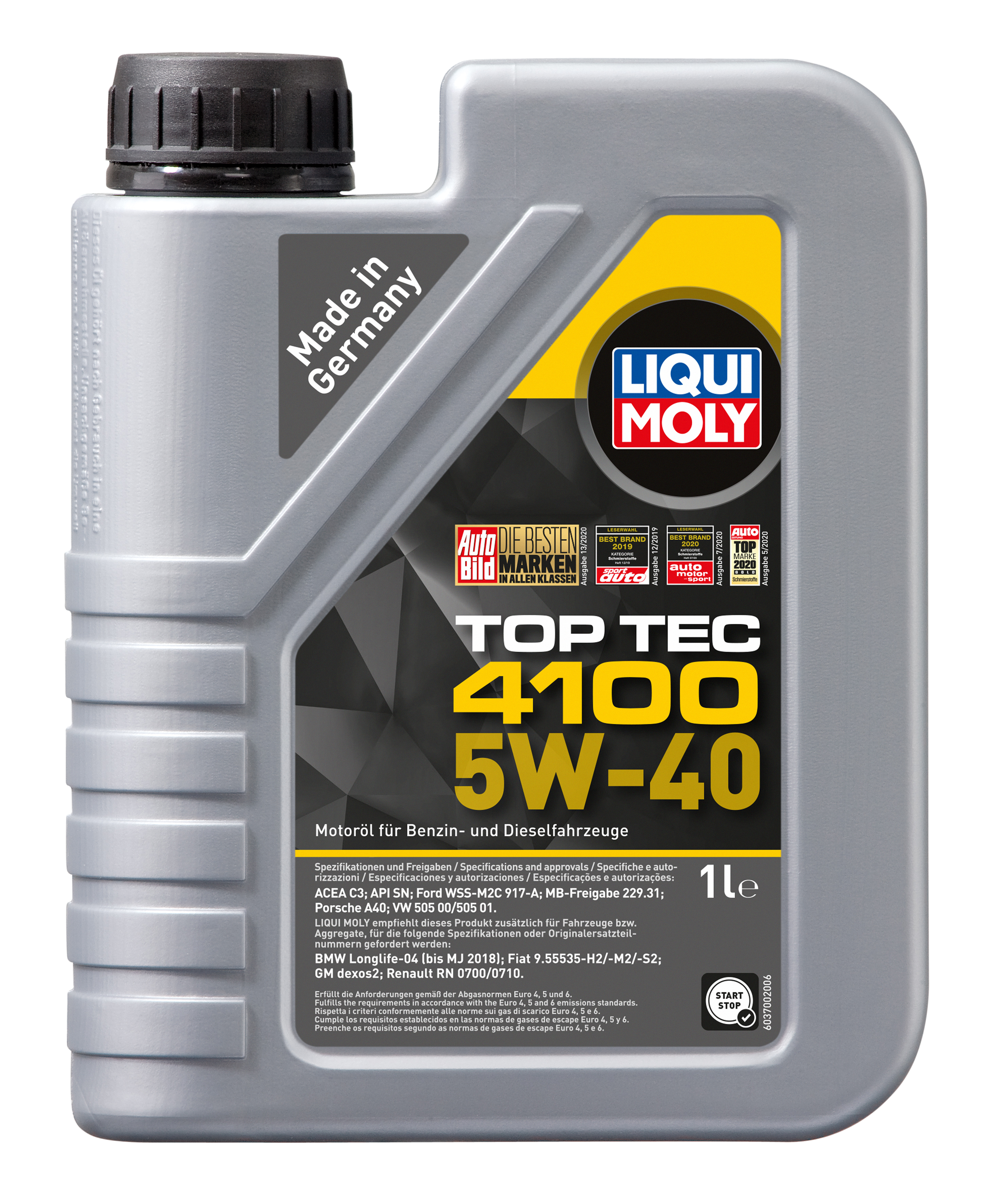 Liqui Moly 3700 Top Tec 4100 5W-40 Motoröl 1l - Motorenöle Gasbetriebene  Fahrzeuge - Liqui Moly - Öl Marken - Öle 