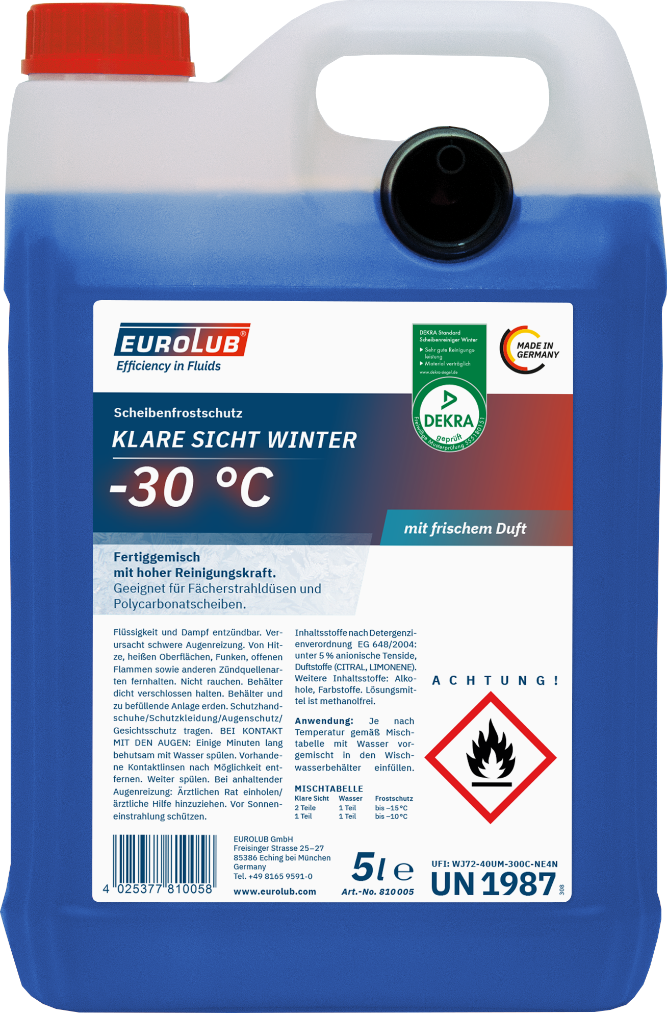 EUROLUB KLARE SICHT WINTER Scheibenfrostschutz -30 °C 5l Kanister - Winter  Scheibenreiniger mit Frostschutz - Scheibenreiniger - Pflege & Wartung 