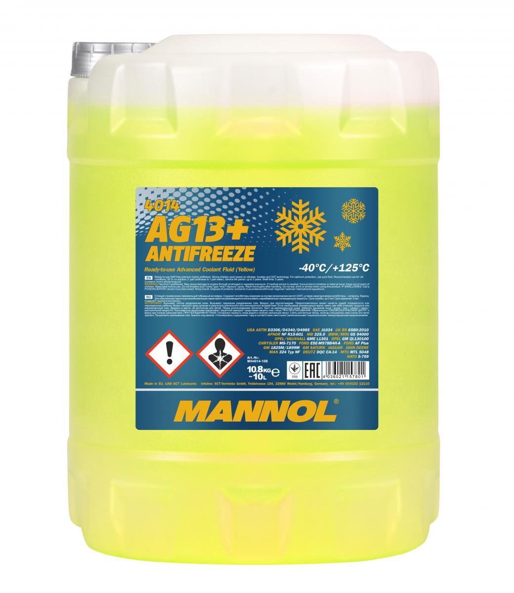 Mannol Kühlerfrostschutz Antifreeze AG13+ -40 Advanced Fertigmischung 10l  Kanister - Kühlerschutz GELB - Kühlerschutz - Pflege & Wartung 